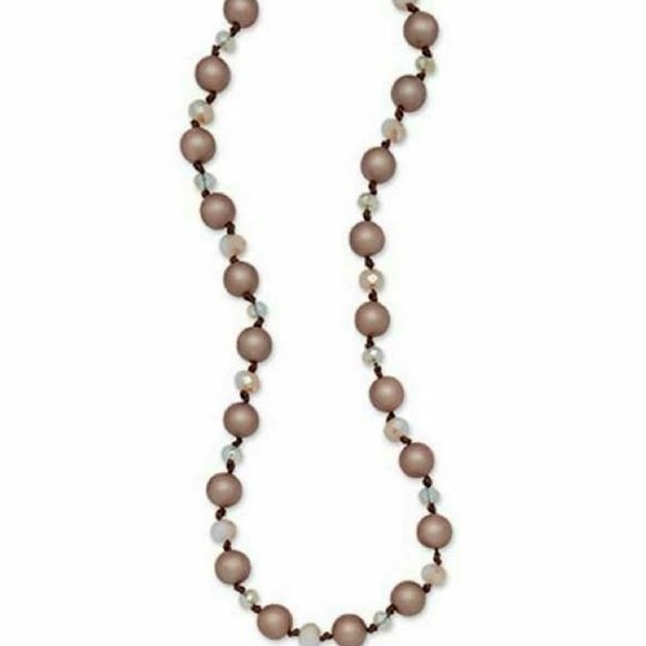 Premier Designs Necklace "Luster" Necklace Pink & Tan 38-42" Perfect Cond 16492 - Picture 2 of 6